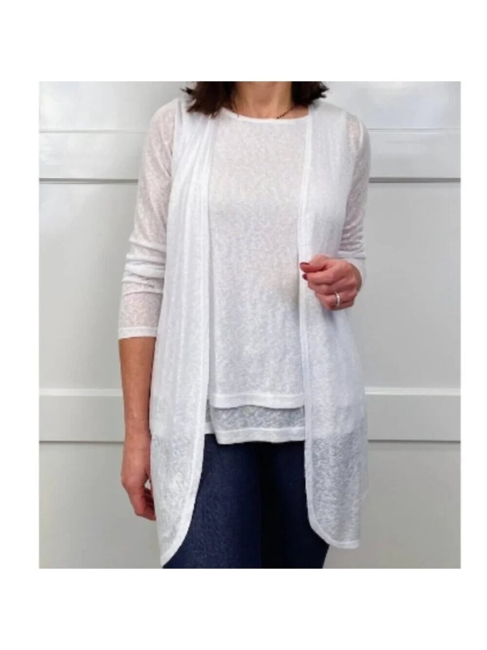 NEW Kim & Co White Linen Look Open Front Lightweight Cardigan - XL